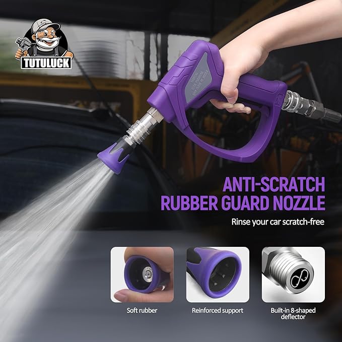 TUTULUCK® Swivel Gun Pro - High Pressure Trigger with 3/8" Male Plug, 1/4” Stainless Steel Automatic Quick Connect Coupler, 25° Nozzle Guard - Power Washer Gun with M22 Fittings