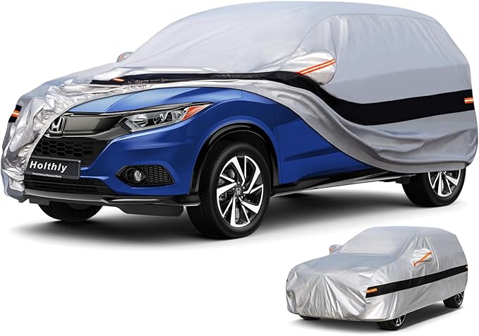 10 Layers SUV Car Cover Custom Fit for Honda HR-V HRV (1995-2024) Waterproof All Weather for Automobiles, Outdoor Full Cover Rain Sun UV Protection.Silver