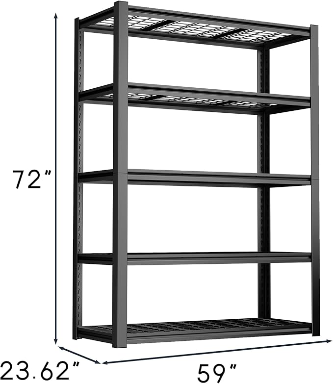 5-Tire Garage Shelving Units Storage Shelves Rack, 72 Inches Height Heavy Duty Adjustable Steel 5000 lbs Metal Shelf for Basement, Garage Organization (Iron Grid Layer, 72" H x 59" W x 24" D)