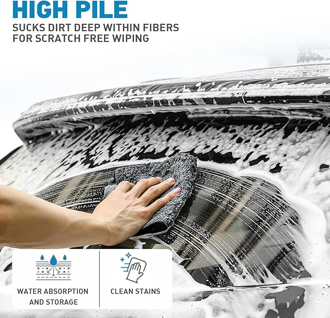 Microfiber Towels Gray for Cars - 6 Pack, High & Short Pile Micro Fiber Cleaning Cloth for Car Washing Drying & Auto Detailing, Water Absorption Lint Free & Non-Streak