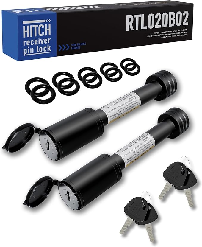 RETRUE Trailer Hitch Receiver Pin Lock, Suitable for 2 Inch Receiver, 5/8" Dia Hitch Lock for Securely Locking Trailer Hitch with Two Keys, Black(2 Pack)