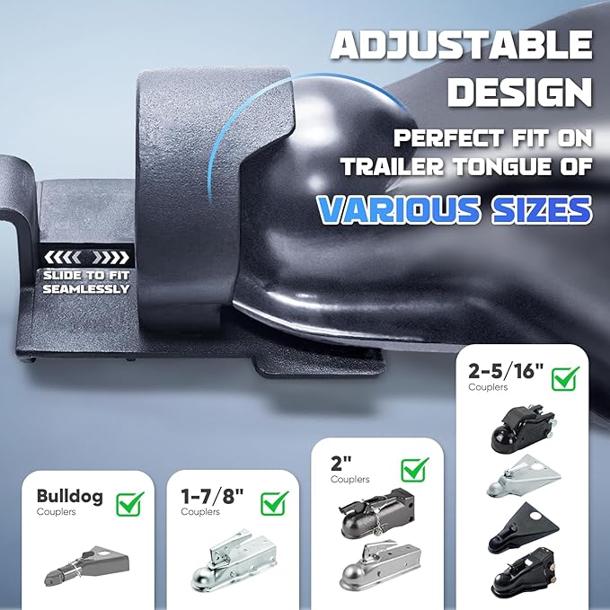 Trailer Lock for 1-7/8", 2",2-5/16" & Bulldog Couplers, Heavy-Duty Hardened Steel Trailer Tongue Locks with Fully Covered Anti-Theft Design (Silvery)