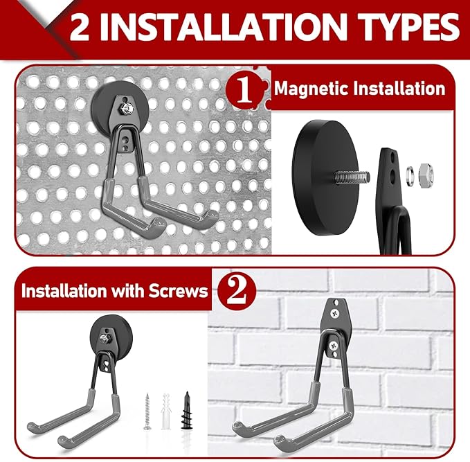 3-H Heavy Duty Magnet Garage Hooks 2 Pack, Extra Large Strong Magnetic Hooks for Hanging Cordless Power Drill, Utility Magnetic Tool Holder for Metal Cabinet, Steel Pegboard, Toolbox, Garage(Grey)