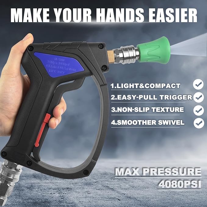 TUTULUCK® Short Pressure Washer Gun - Small Power Washer Handle with 3/8" Smooth Swivel,1/4" Quick Connector Coupler,Fully Compatible with Car Wash Foam Cannon, M22-14mm/M22-15mm Hoses