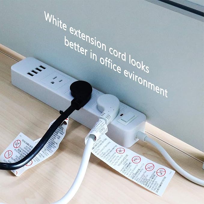 FIRMERST 1875W Low Profile Flat Plug 1Ft Extension Cord 14AWG 15A White