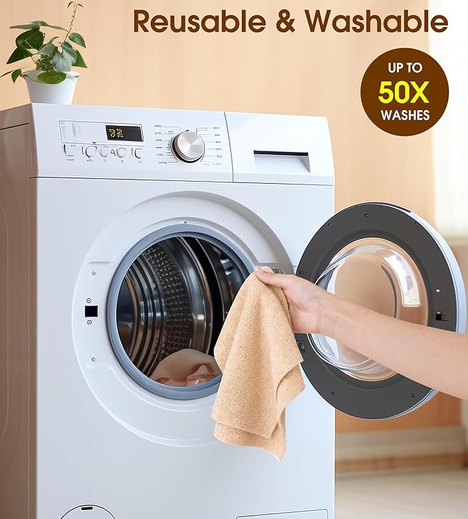 KitchLife Microfiber Cleaning Cloth Roll, 100 Pack - Tear-Away Microfiber Paper Towels, Lint-Free, Reusable, Washable for Kitchen, Car, Dishes, and Sensitive Surfaces (Wheat)