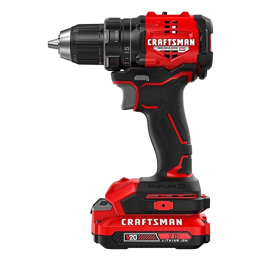 CRAFTSMAN V20 BRUSHLESS RP Compact Drill/Driver, Variable Speeed Trigger, Built In LED, Includes Battery and Charger (CMCD714D1)