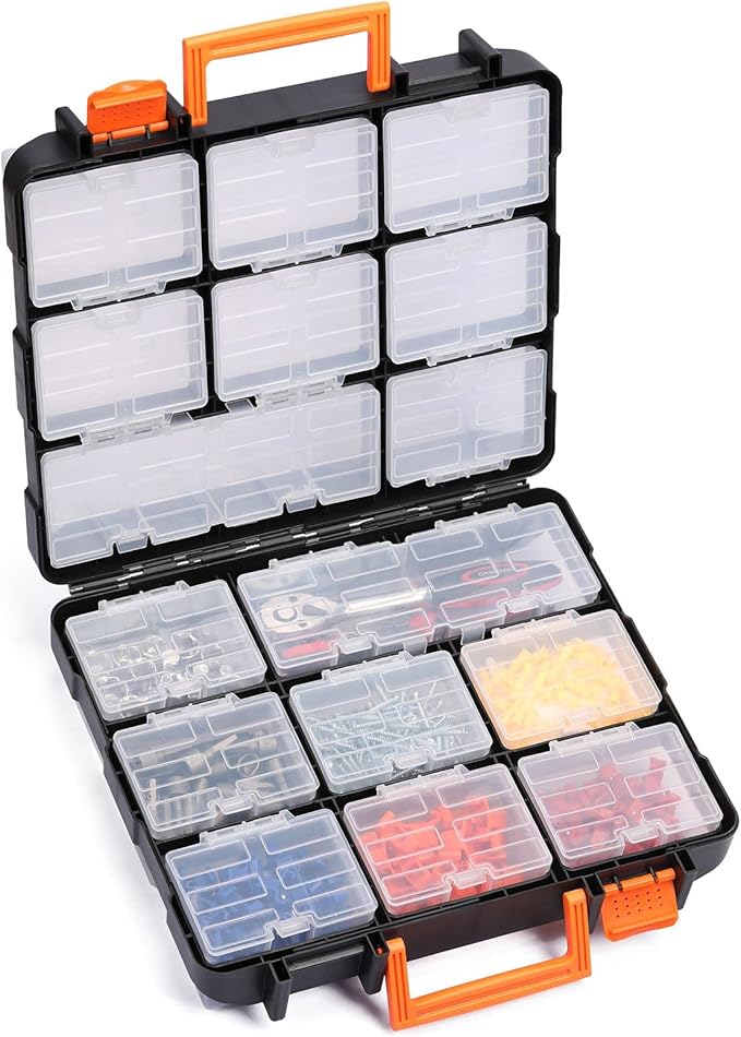 Mayouko 16 Compartments Detachable Toolbox Organizer,Hardware Organizer Box with Removable Sections,Carrying Storage Case for Patts,Screws,Bolts,Nuts,Toys