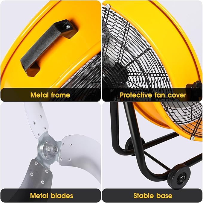 Xcity 24-Inch Metal Drum Fan, Max 8700 CFM High Velocity Industrial Floor Fan With 360° Tilt & 3 Speed for Garage,Workshop,Factory, Basement
