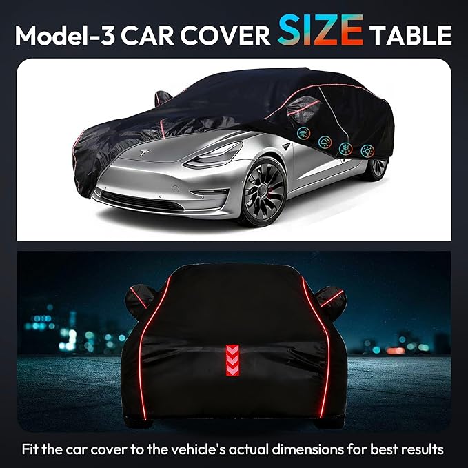 Car Cover for Tesla Model 3 2017-2025,All-Around Fastening 60s Quick-Install, 4 Upgrades for Car Cover Waterproof All Weather
