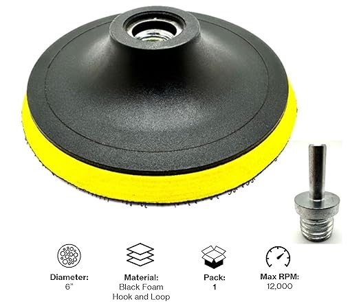 6" Hook and Loop Backing Plate for Soft Wool Polishing Buffering Pads, Backer Pad with 5/8”-11 (5/8 inch TPI), 6 inch Backup Pads for use with Angle Grinder or Drill – with Drill Adapter