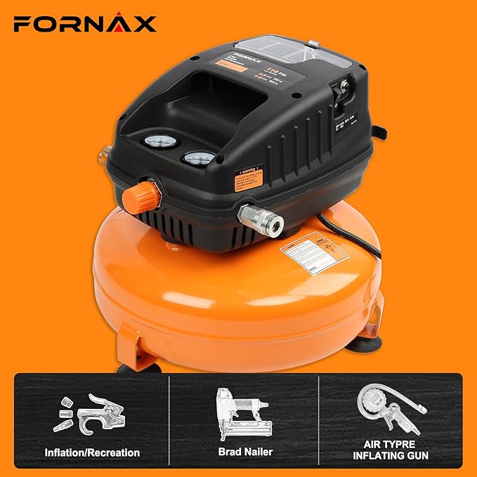 FORNAX Pancake Air Compressor, 3 Gallon, 110 PSI Portable Air Compressor, Oil Free Kits