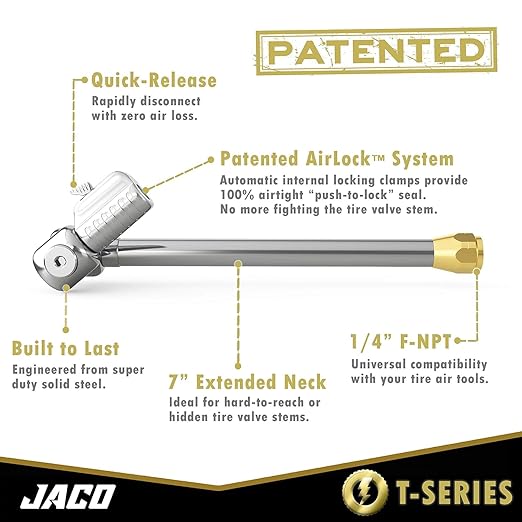 JACO FlowPro Digital Tire Inflator Gauge (200 PSI) with Lock-on Dually Air Chuck (Bundle Kit)