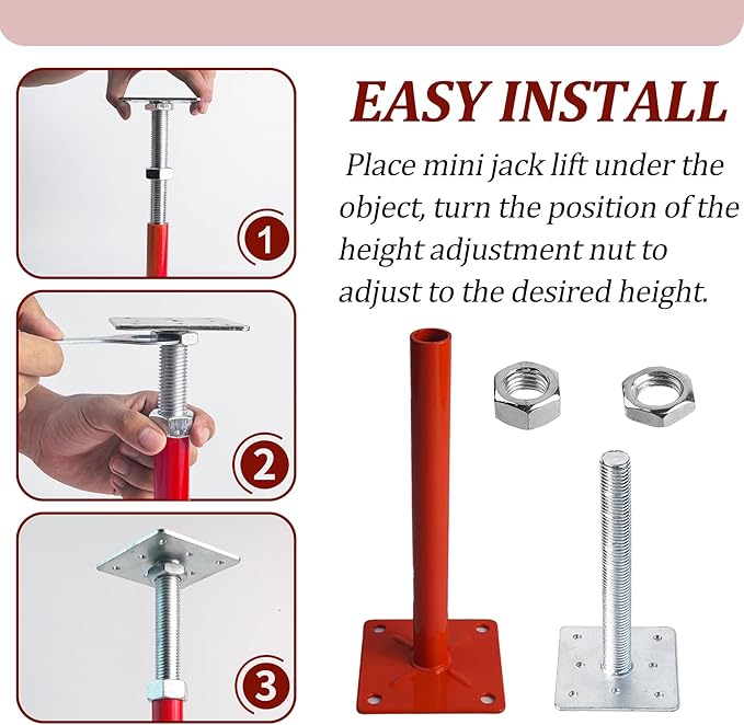 4 Pack Screw House Foundation Jack for Leveling Deck Support, Adjustable Support Jacks for Basement Crawlspace, 5"-8" Height Range, Construction House Jack for Temporary Supports
