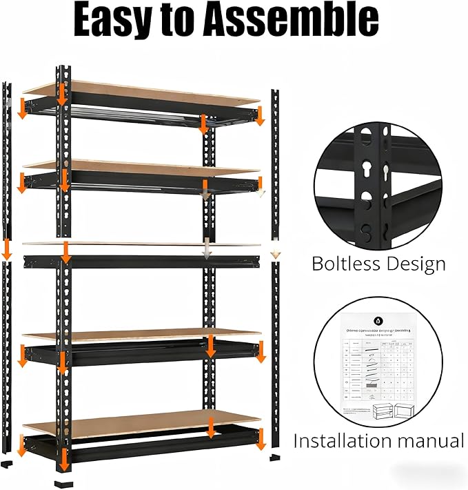 PeakPursuit Storage Shelving Unit, 5-Tier Adjustable Metal Storage Shelves, 30" L x 12" W x 60" H Heavy Duty Garage Storage Shelves for Kitchen Pantry Basement Bathroom Laundry