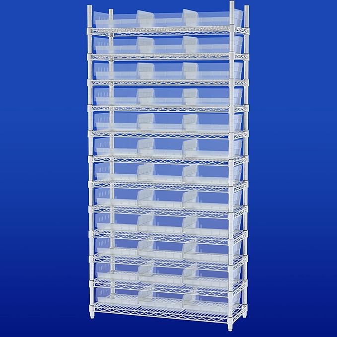 Akro-Mils 30170 Plastic Shelf Bins, Heavy Duty Storage Bins for Garage, Closet, and Drawer Organization, 12-Inch x 11-Inch x 4-Inch, Clear, 12-Pack