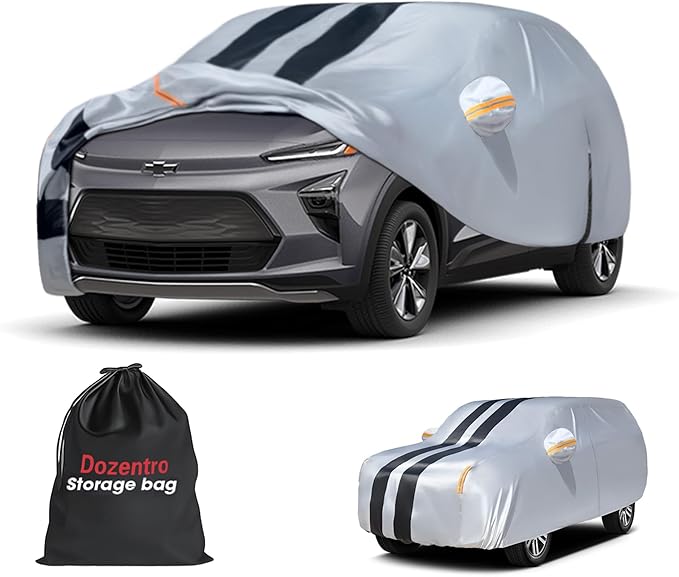 Multi-Layer Car Cover Custom Fit for Chevrolet Bolt EV(2016-2026), 100% Waterproof All Weather for Automobiles, Gift with Towel, Heavy Duty Car Covers for Rain Sun UV Protection with Door Zipper