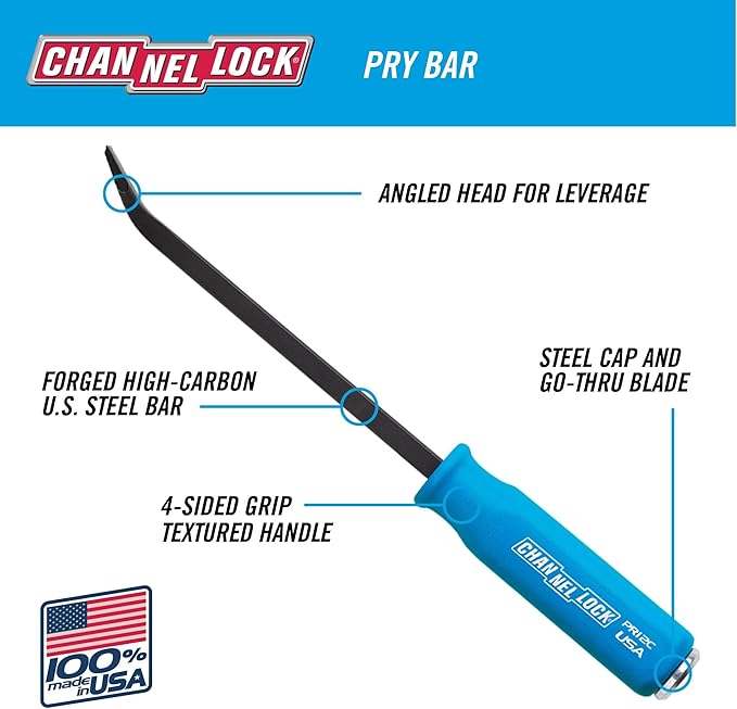 Channellock 3pc Professional Pry Bar Set - Ergonomic Molded Grip, Made in USA - 12, 17, 25 in