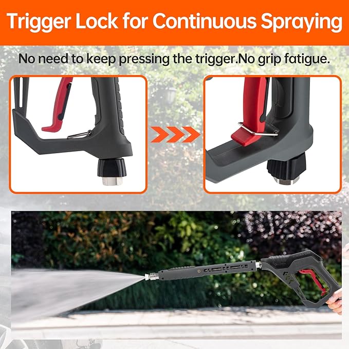 Pressure Washer Gun with Swivel, with Replacement Wand Extension, with M22 14mm & 15mm Fitting, 3/8" Quick Connect Plug, 5 Nozzle Tips with Nozzle Holder, 5000PSI, 41 Inch, Stainless Steel