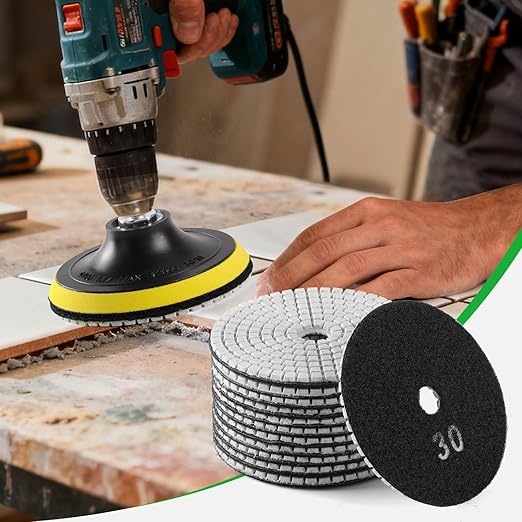 WORKEASE 4 Inch Diamond Polishing Pads Wet/Dry 12PCS, 30 Grit Diamond Sanding Pad, Granite Stone Concrete Marble Rock Countertop Quartz Polish Pad