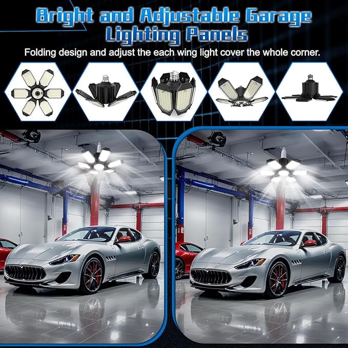 Garage Light - Super Brighter 15000LM Garage Light Bulb 150 Watt Equivalent Screw into E26 Socket w/ 6 Deformable Panels 6500K Led Shop Lights for Base Basement Workshop Warehouse Attic