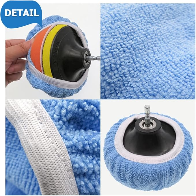 AICEL 9PCS Car Buffer Polisher Pad Bonnet, 9 to 10 Inches Car Orbital Polishing Bonnet Coral Fleece Buffing Cover, Soft Microfiber Car Woolen Wax Kit, Universal Auto Cleaning Waxers Set