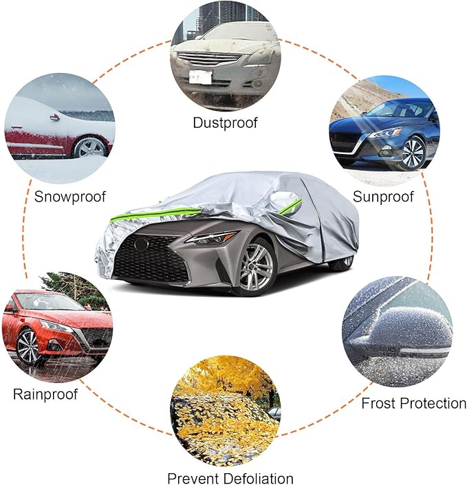 Waterproof Car Covers Replace for 2005-2025 Lexus IS250 IS300 IS350, 6 Layers Silver All Weather Custom-fit Car Cover with Zipper Door & Windproof Bands for Snow Rain Dust Hail Protection