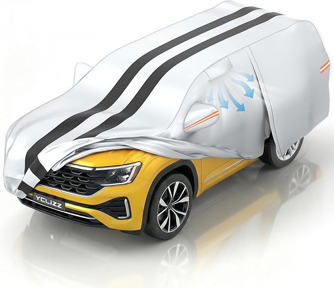 car Cover Custom Fit VW Atlas Cross Sport 2020-2026, Outdoor 100% Waterproof with Breathable Vents All Weather Accessories, 10 Layers Heavy Duty Full Exterior Car Covers with Door Zipper