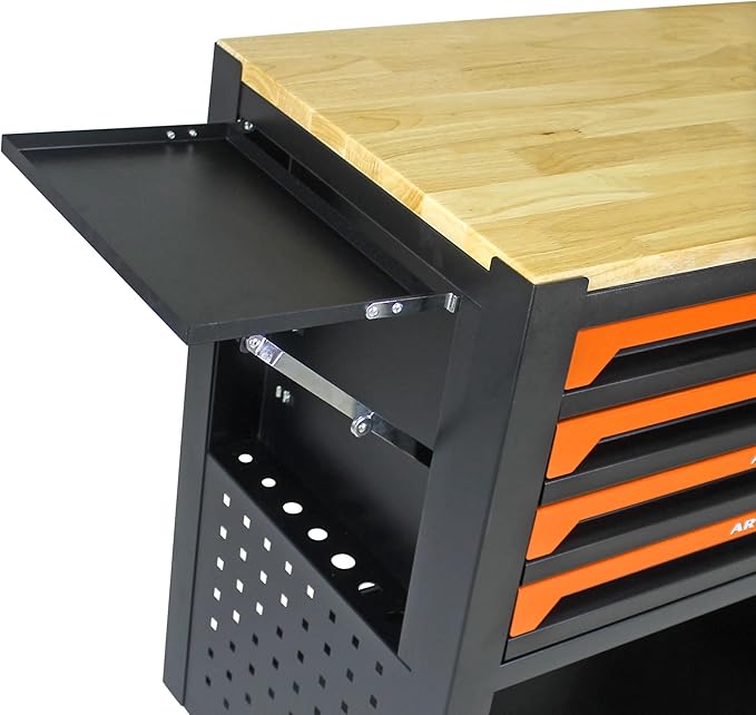 36" Tool Box with Wheels,Tool Chest with 4 Drawers,Rolling Tool Cart with Wooden Top Workbench ,660lbs Load Tool Cabinet with Locked Drawers Storage Organizer Cabinet for Garage, Repair Shop, Workshop