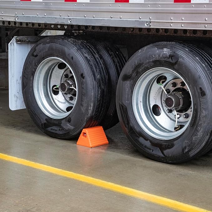 Buyers Products WC6810LP Heavy Duty Rubber Wheel Chock with Recessed Eyebolt, 10x8x6 Inch, Tire Chock for Cars, Trailers, RVs, Oil Resistant, Durable Tire Stopper, Ideal for Shipping Docks, Orange
