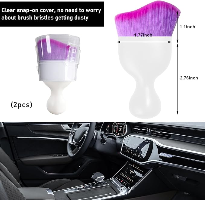 Ziciner 2 PCS Car Detailing Brush, Curved Soft Bristles Auto Removal Dust Collectors, Universal Vehicle Dashboard, Air Conditioner Vents etc Interior Cleaning Tool Accessory (White/Purple)