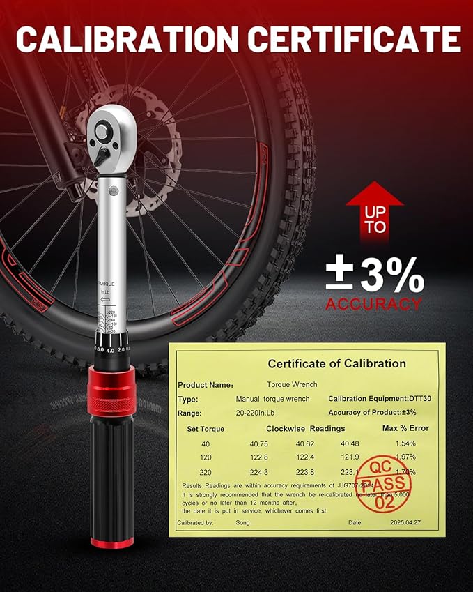 1/4inch Drive Torque Wrench Set, 32-Piece 10-220 in.lb (1-25 Nm) Click Bicycle Torque Wrench with Bit Sockets, 0.1 Nm Micro, 72-Tooth Ratchet, 3/8 Adapter, for MTB, E-Bike, Motorcycle