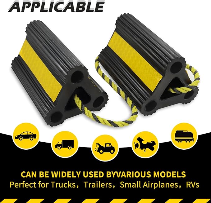 Rv Wheel Chocks for Trailers Camper Trucks and Small Aircraft Wheel Chock 4Pair8Pack Wheel Chocks Block with 3 Reflective Strips Versatile Heavy Duty Solid Rubber Wheel Immobilizers & Chocks