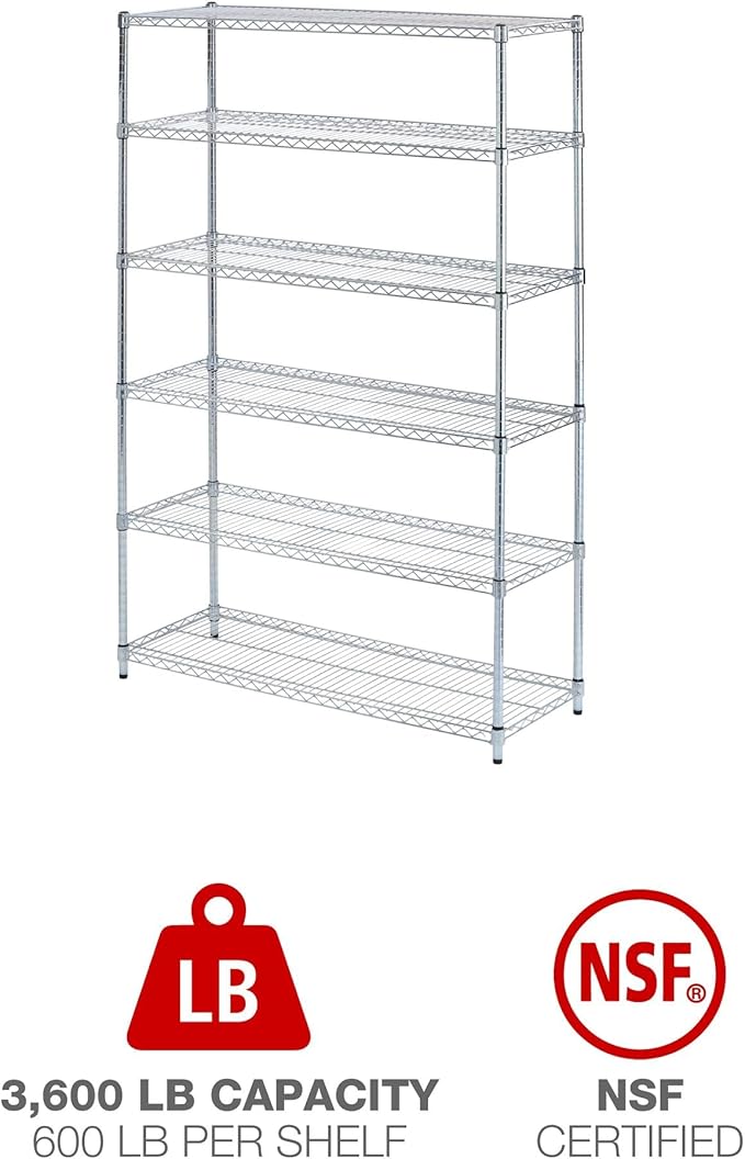 Alera ALE Commercial Wire Shelving, Six-Shelf, 48w x 18d x 72h, Silver