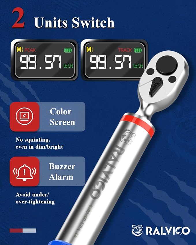 1/2 Digital Torque Wrench (12.54-250.7 Ft. Lb/ 17-340 N.m) ±2% Accuracy Dual-Direction Adjustable Torque Wrenches Digital with Vibration, Buzzer and LED Alert for Motorcycle, Auto Repair