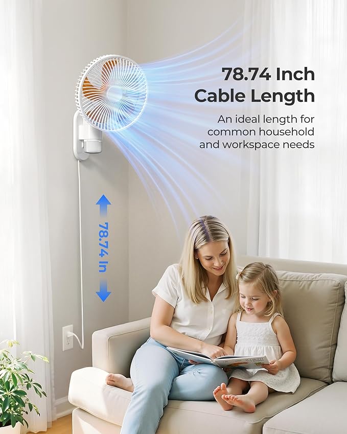 Airbition 10” Wall Mount Fan with Light and Remote Control, 90°Oscillating, 4 Speeds, Timer, Included 120° Adjustable Tilt, High Velocity, 78Inch Cord, for RV Bedroom Home Office Garage