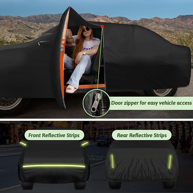 Car Cover for 2020-2025 Chevy Corvette C8, 6 Layers Waterproof All Weather Protection Heavy Duty Car Cover with Windproof Gust Straps and Zipper Door Fits for C8 Stingray,Z51,Z06-Black