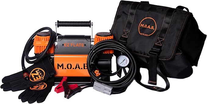 EZ FLATE M.O.A.B. Dual Air Compressor for 4x4 Offroad Vehicles, Fast Inflation, 12V Power, Easy to Use, Storage Bag