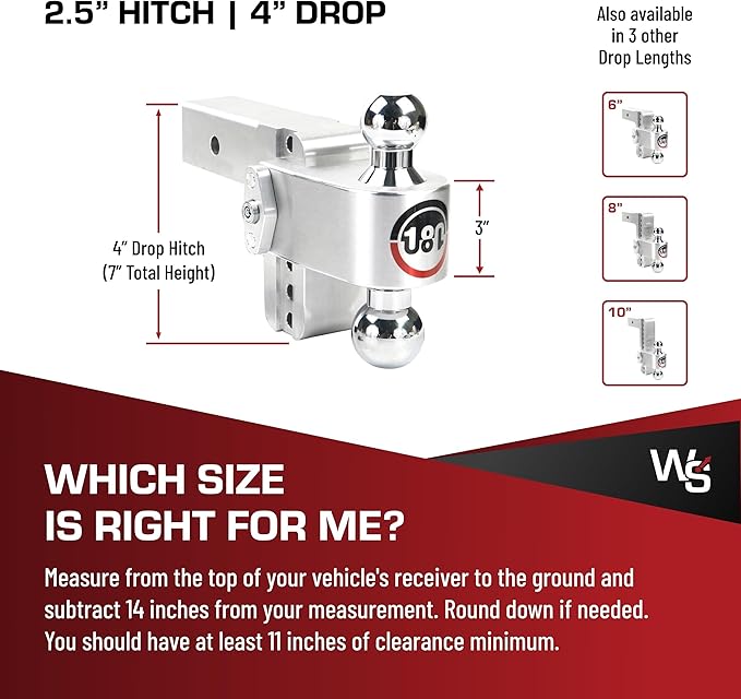 Weigh Safe Adjustable Trailer Hitch Ball Mount, 4" Adjustable Drop Hitch for 2.5" Receiver w/ 2 pc Keyed Alike Lock Set, Heavy Duty Aluminum Trailer Tow Hitch w/Chrome Plated Tow Balls, 18,500 GTW