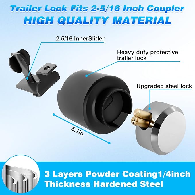 Trailer Lock Fits 2-5/16 Inch Coupler, Upgrade Anti Theft Heavy-Duty Steel Trailer Hitch Locks, Camper Pry-Resistant & Heavy-Duty Trailer Hitch Locks for RV | Cargo | Boat | Dump Trailer