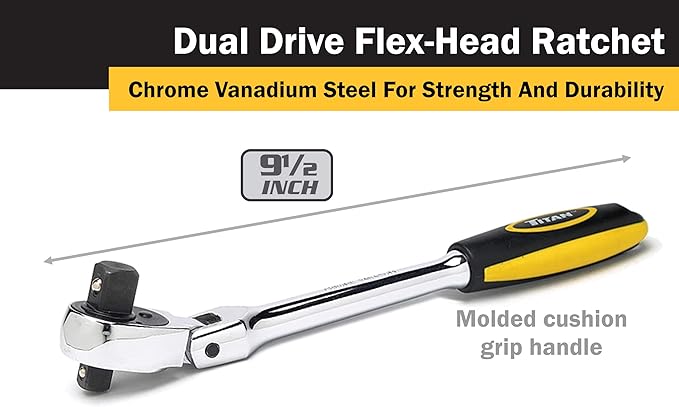 Titan 12358 3/8-Inch and 1/2-Inch Dual Drive x 9-1/2-Inch 72-Tooth Flex Head Dual Head Ratchet