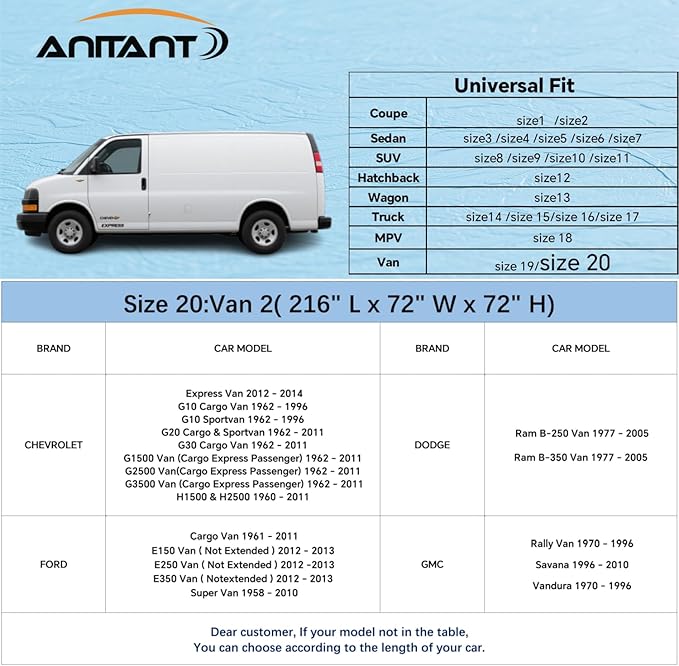 Mini Van Cover,Large Car Cover Waterproof All Weather Van Full Size Minivan Cover Waterproof All Weather,RainUV Protection Inner Cotton,Fit Vans up to 228” L x 72" W x 72" H