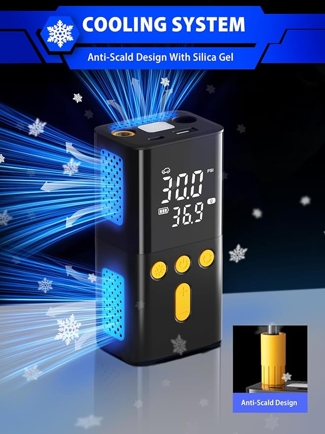Portable Tire Inflator for Car 150 PSI, 4X Faster Car Tire Pump with Pressure Gauge, Large Dual Digital Screen and Auto Off Function, LED Light