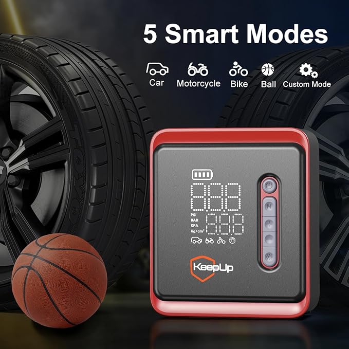 Tire Inflator Portable Air Compressor - KEEPUP 150 PSI Cordless Air Pump with Rechargeable Battery for Car Tires Ebike Motorcycles Bicycles Balls with Tire Gauge Pressure, Dual-Use Type