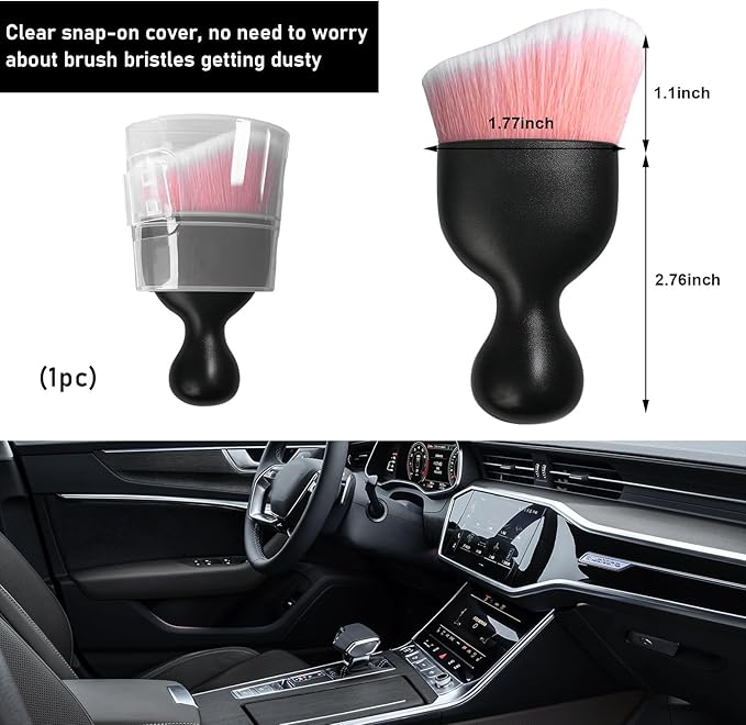 Ziciner Car Detailing Brush, Curved Soft Bristles Auto Removal Dust Collectors, Universal Vehicle Dashboard, Air Conditioner Vents etc Interior Cleaning Tool Accessory (Pink/White)
