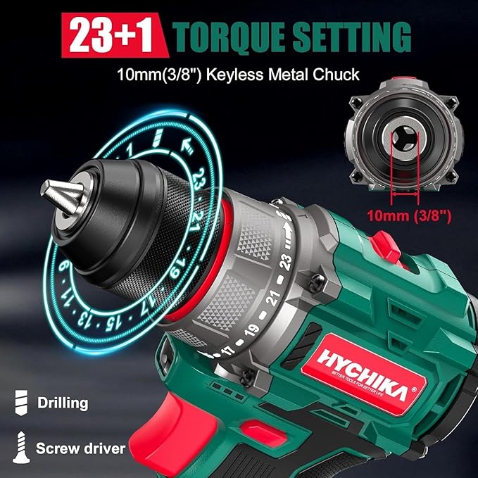 HYCHIKA 16.8V Brushless Power Drill Driver, Hole Saw Kit 3/4" to 5"(19mm-127mm), Tool Combo Kit