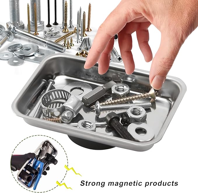 2 PCS Magnetic Tray Holders, Stainless Steel 3.6"×2.5" Rectangle Parts Holder with Strong Magnet, Heavy Duty Thickened Parts Trays Organizer for Screws Bolts Pins Nuts Washers
