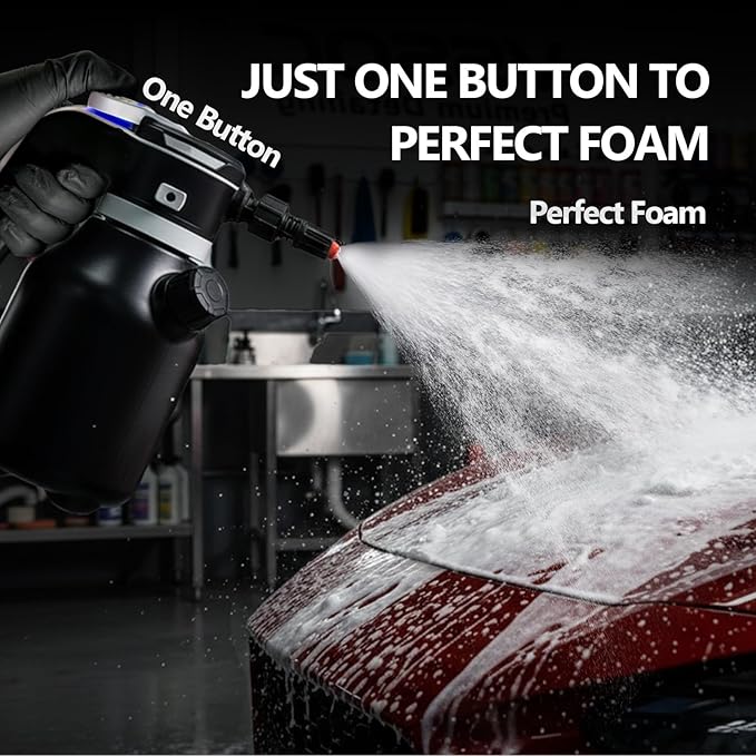 Upgraded Electric Foam Sprayer, 2L Cordless Rechargeable Battery Powered Foam Cannon Portable Foam Sprayer with Detergent Cup for Car Wash Truck RV Home Garden
