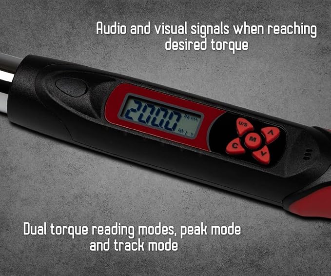 Tapha Tools Adjustable Digital Torque Wrench 7.4-147.5 ft-lbs (10-200 N-m) Torque Range, 5-30 mm Adjustable Jaw, LED and Buzzer Notification, Preset Memory, ISO 6789 Tested and Calibrated
