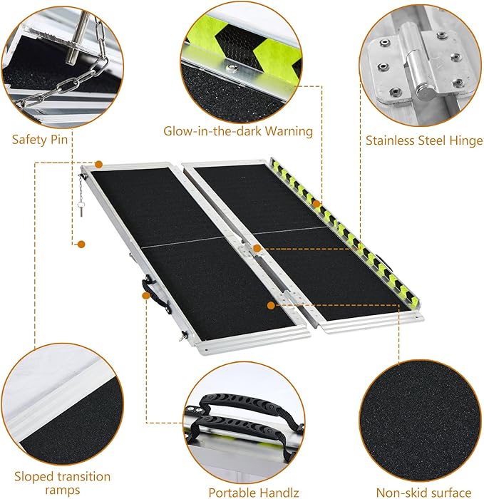 Wheelchair Ramp 4FT, Anti-Slip Aluminum Folding Handicap Portable Ramp, Wheelchair Ramps for Home Steps, Stairs, Doorways, Scooter Ramp